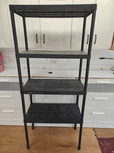 5 Tier Storage Rack, Black Plastic for Sale
