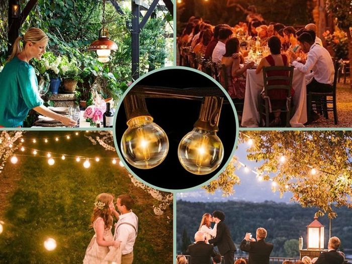 Outdoor LED String Lights Mains Powered 15M/50FT, G40 Waterproof Patio Bistro Hanging Lights with 1W 26 Plastic Bulbs 1 Spare MULTIPLE SIZES AVAILABLE, SEE DESCRIPTION (FREE POSTAGE)