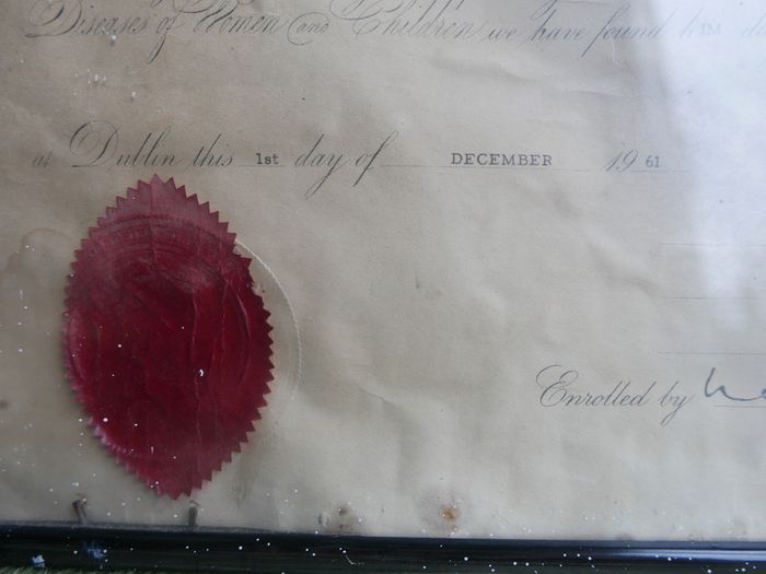 Vintage Diploma by the Midwifery Court of Examiners of the Royal College of Surgeons in Ireland 1961