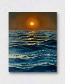 ORIGINAL OIL PAINTING Seascape on canvas, Ocean Sea Sunset Artwork, Seascape Wall Art