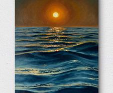 ORIGINAL OIL PAINTING Seascape on canvas, Ocean Sea Sunset Artwork, Seascape Wall Art