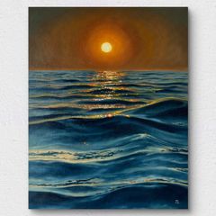 ORIGINAL OIL PAINTING Seascape on canvas, Ocean Sea Sunset Artwork, Seascape Wall Art