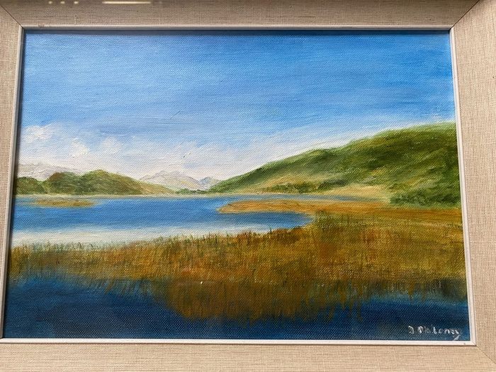 Landscape oil on board  signed J malony?Kilmore Lough typically refers to one of two lakes in Ireland,