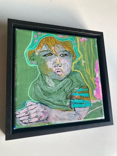 Framed Original Abstract Portrait of Baby Boy Toddler  Original Irish Art