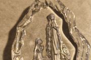 Holly Glass paperweight Our Lady of Lourdes 1990 in blue box.