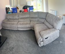 Large Grey Suede Modular Corner Sofa / Reclining Sectional Couch