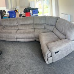 Large Grey Suede Modular Corner Sofa / Reclining Sectional Couch