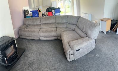 Large Grey Suede Modular Corner Sofa / Reclining Sectional Couch