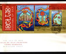 2014 Isle of Man Guild of Slik Painters Town Banners Miniature Sheet Commemorative Stamp First Day Cover (FDC)
