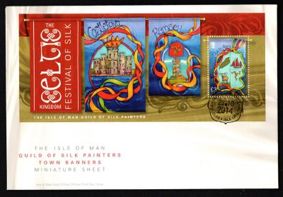2014 Isle of Man Guild of Slik Painters Town Banners Miniature Sheet Commemorative Stamp First Day Cover (FDC)
