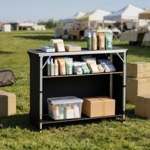 Folding Portable Bar Table, 1105 x 390 x 1010 mm, with Carry Bag, 2 Storage Shelves, and Detachable Skirt, Quick and Easy Setup, Foldable Mobile Bartending Station for Events, Party, Tradeshow