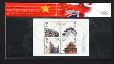 2008 Great Britain Handover of the Olympic Flag from Beijing to London Commemorative Stamps Miniature Sheet Presentation Pack