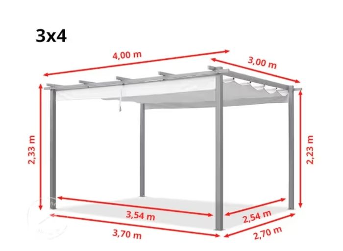 3 x 4m Pergola with retractable canopy roof