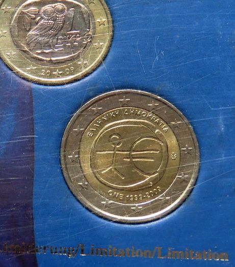 Greece european currencies Medal & stickman 2 EURO coins set UNC