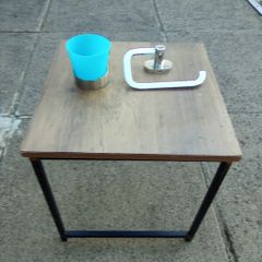 Small.  Side.  Table. Toilet roll. Holder and glass. Holder