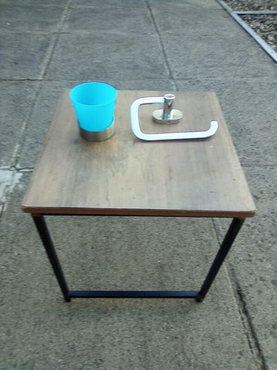 Small.  Side.  Table. Toilet roll. Holder and glass. Holder