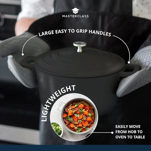 Casserole Dish With Lid, Medium 4L/24 cm, Lightweight Cast Aluminium, Induction Hob And Oven Safe, Black