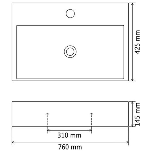 Basin with Faucet Hole Ceramic White 76x42.5x14.5 cm