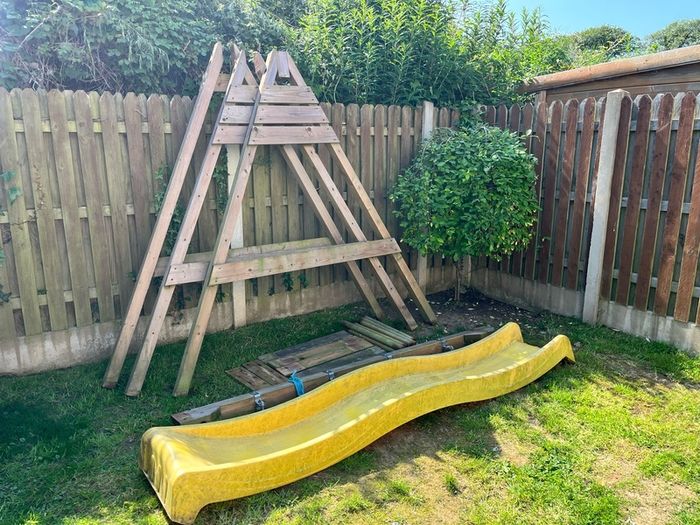 Wooden Swing Set with Slide + Swing Accessories