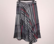 Marks & Spencer Navy Red White Asymmetric Hem Plaid Stripe Midi Skirt 14UK/42EU