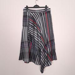 Marks & Spencer Navy Red White Asymmetric Hem Plaid Stripe Midi Skirt 14UK/42EU