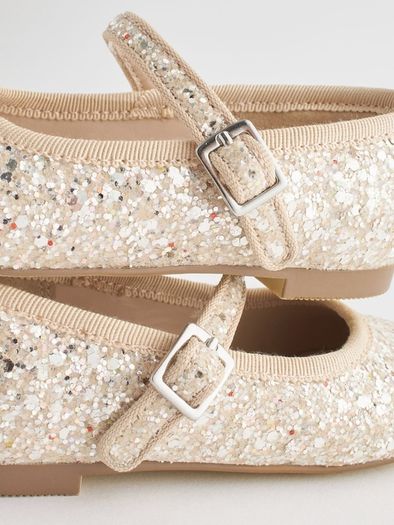 Next Ivory Glitter Wide Fit (G) Flower Girl Occasion Mary Jane Shoes Size UK3 EU19