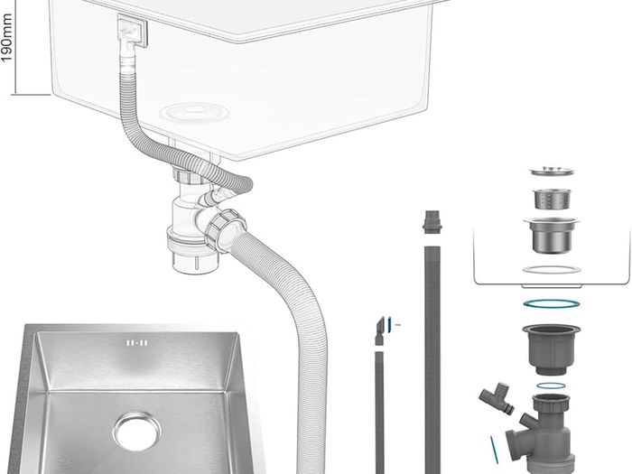 Stainless Steel Kitchen Sink, 50 x 43cm, Undermount Kitchen Sink Drop in, Topmount Single Bowl Outdoor Campervan Sink with Drainer Fittings, Silver