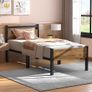Single Bed Frames with Wood Headboard 31.5cm Metal Platform Bed Frame with Storage Sturdy Non-Slip Without Noise No Box Spring Needed Black & Rustic Brown Image 7