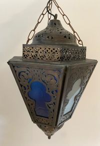 Large Vintage Moroccan Coloured Glass Hanging Lantern