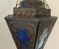 Large Vintage Moroccan Coloured Glass Hanging Lantern