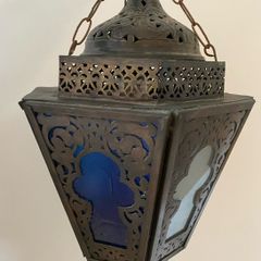 Large Vintage Moroccan Coloured Glass Hanging Lantern