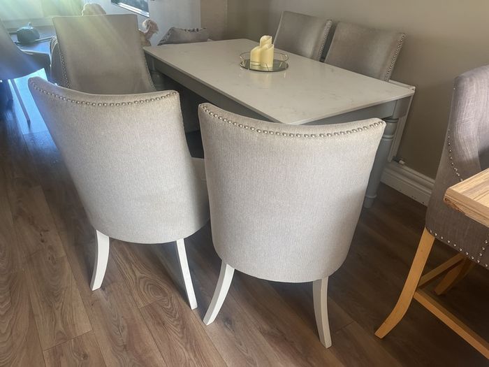 6 dining chairs grey herringbone