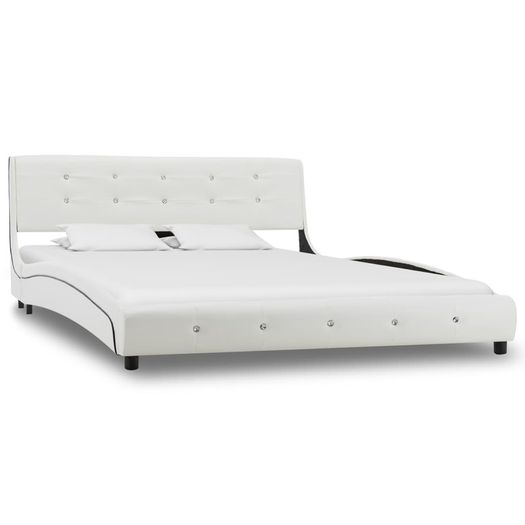 Bed Frame White Faux Leather 135x190 cm
