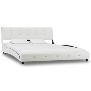 Bed Frame White Faux Leather 135x190 cm