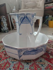 Antique French wash basin and pitcher jug by Ceranord St Amand early 1900s