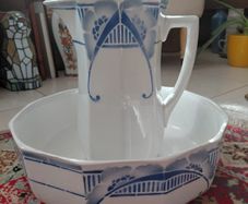 Antique French wash basin and pitcher jug by Ceranord St Amand early 1900s
