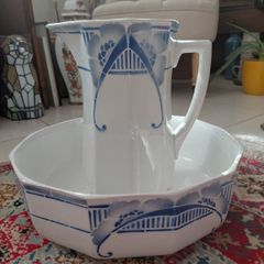 Antique French wash basin and pitcher jug by Ceranord St Amand early 1900s