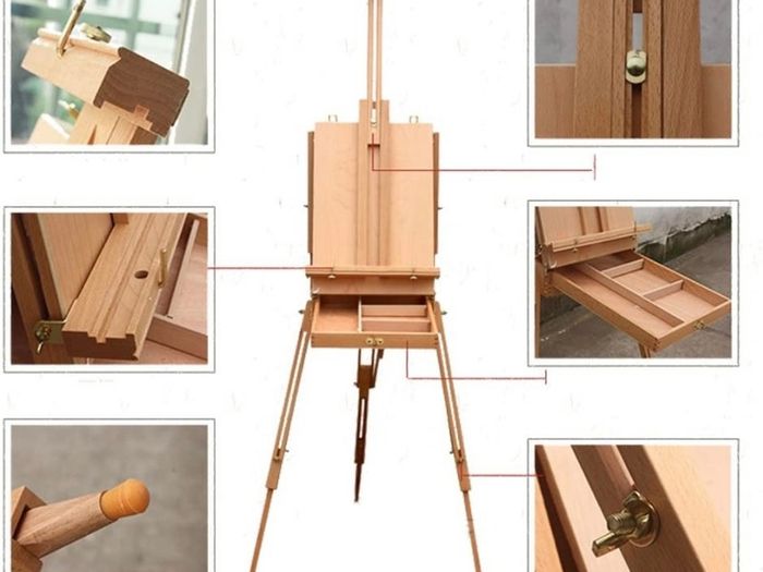 Wooden Easel & Painting Storage Box with Drawer, Shoulder Strap, Palette,Indoor Outdoor Field Folding Portable Easel, Box Easel Sketchbox for Painting, Sketching, Display (FREE POSTAGE)