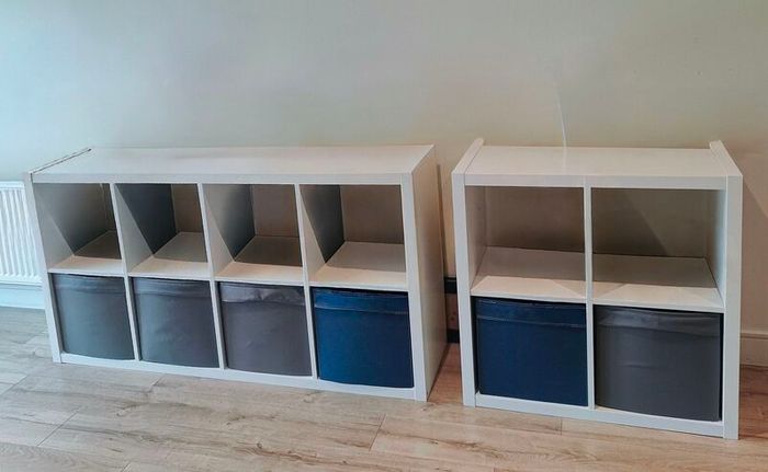 QUICK SALE (BARGAIN): IKEA White Cube Storage Shelves (Set of 2 Units) + Storage Bins | Excellent Condition - Collection D13