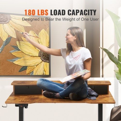 Height Adjustable Desk, 47.2" x 23.6" Electric Dual Monitor Riser Workstation, Whole Piece Desk Board Sit to Stand, 3-Key Modes Sturdy Dual Metal