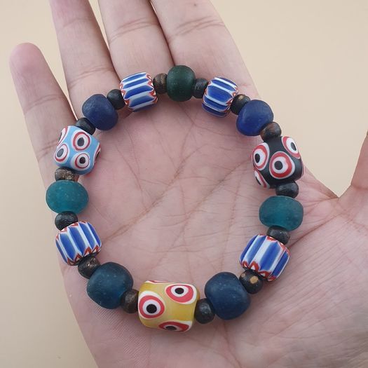 Vintage Venetian Style Chevron & Mix Glass Beads Bracelet
