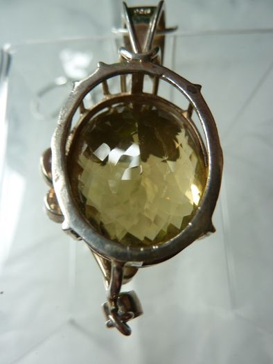 Large Modern Statement Citrine, Peridot & Pearl Pendant with Chain. Sterling Silver