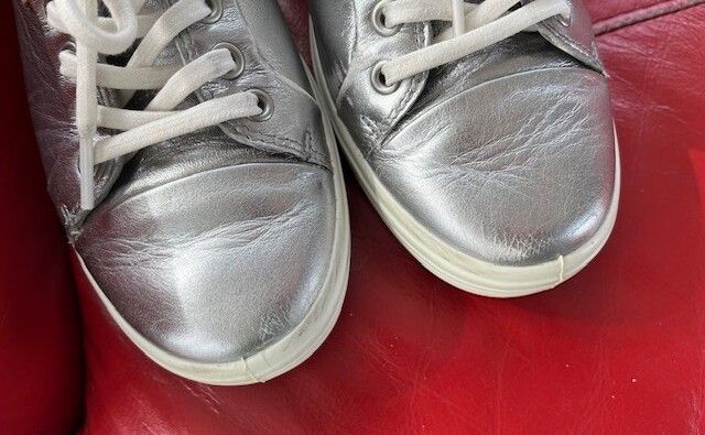 ECCO LEATHER SHOES. Ladies. EU 39 UK 6.   Colour Muted Aluminium Silver. Total comfort. 120 euro new. In very good lightly used condition.