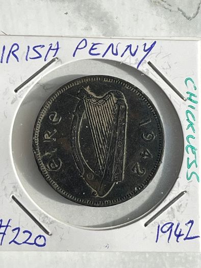 1942 'chickless' Irish Penny, RARE - Black Patina