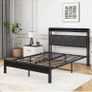 4ft6 Double Size Bed Frame with LED Lights Storage Upholstered Headboard and Charging Station, Solid Metal Platform Bed Double Size, No Box Spring Needed, Noise Free Image 5