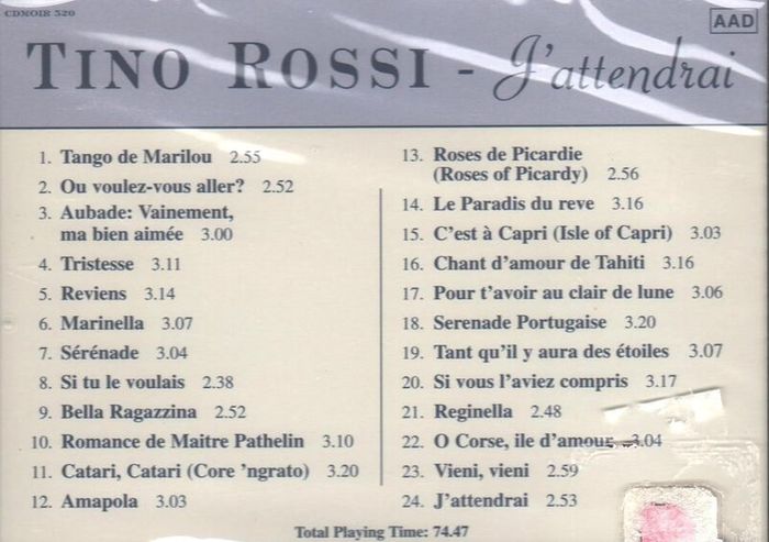 Free Postage! Tino Rossi. J'attendrai. CD.