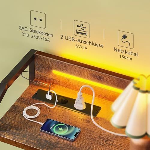 Chest of Drawers with Drawers, Drawer Cabinet with LED Light Strips with 10 Adjustable Colours and 2 USB and 2 AC