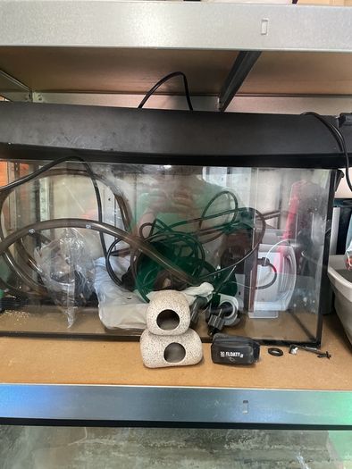 aquariumsx2 and all related equipment for both fresh and seawater fish. Including filters, lighting, water testing, maintenance and various other equipment.