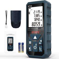 Laser Measure 50M, DTAPE DT50 Laser Distance Meter 165ft, Portable Handle Digital Measure Tool Range Finder, Larger Backlit LCD 4 Line Display IP54 Shockproof Battery Included