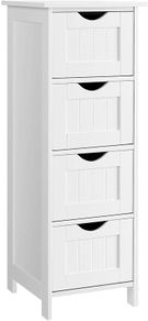 _Bathroom cabinet, narrow wooden bathroom cabinet with 4 drawers, 30 x 30 x 82 cm, living room, bedroom, hallway, deep, free-standing, space-saving, white